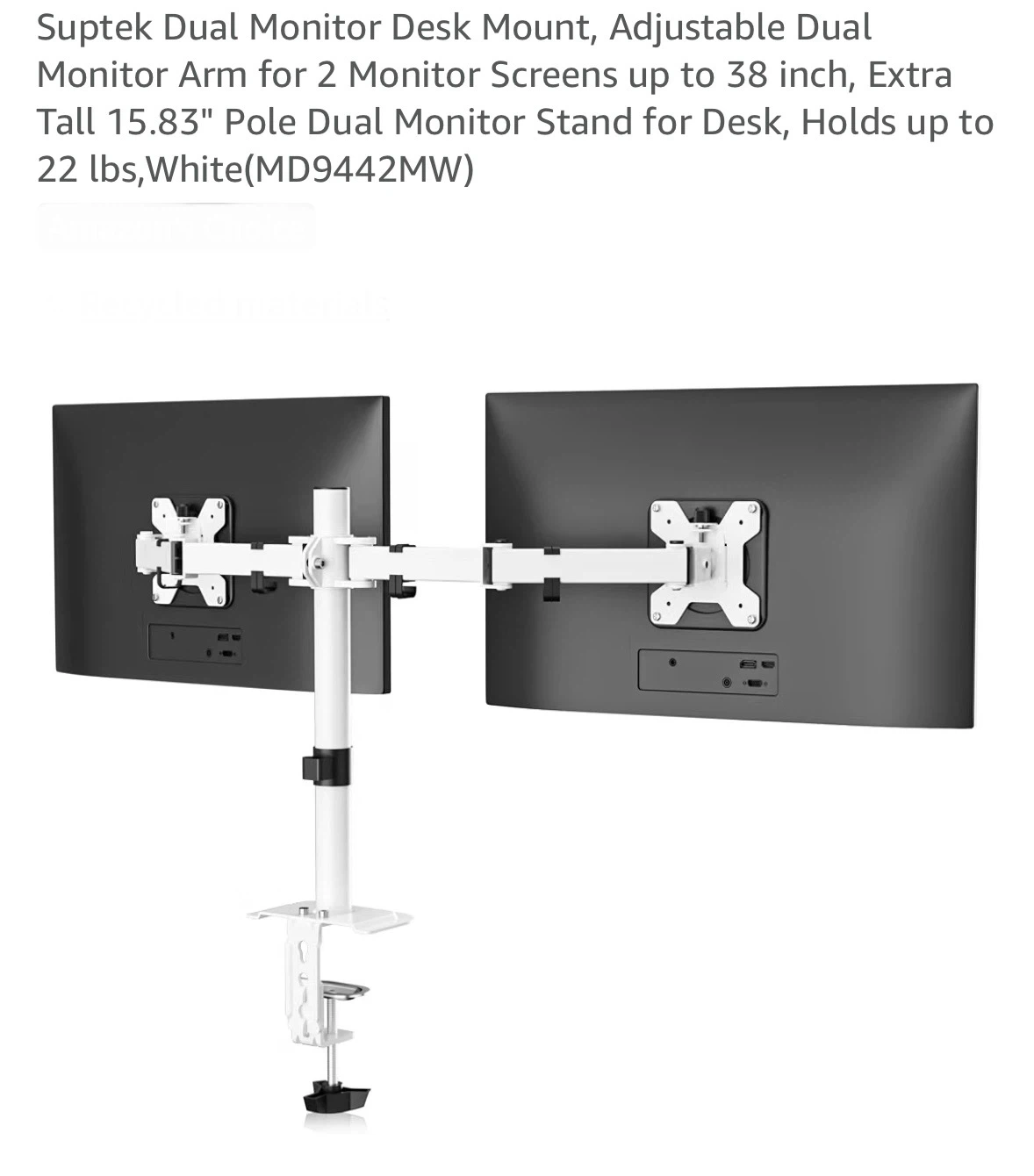 Suptek Dual Monitor Desk Mount - White