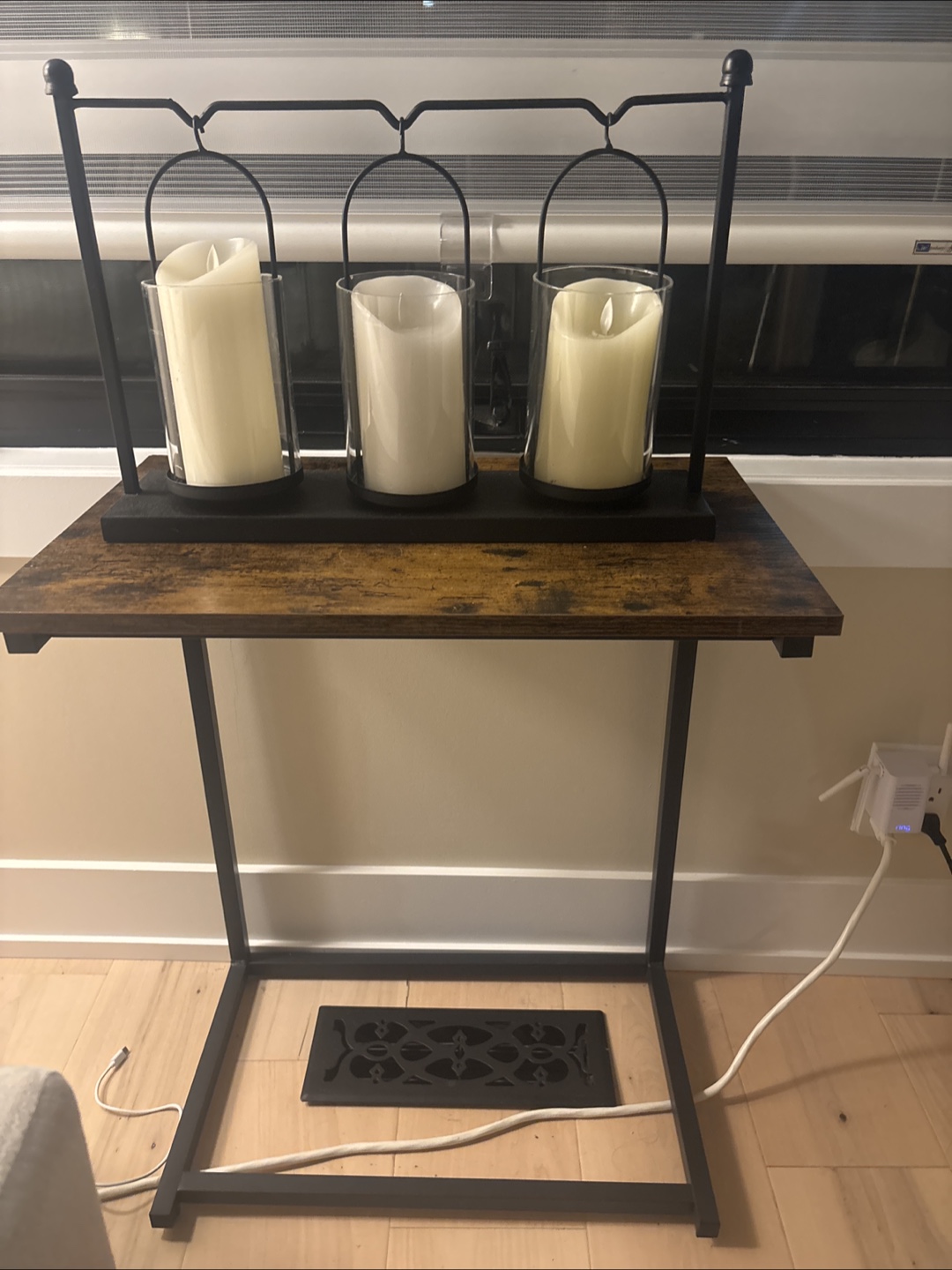 Side table with Decorative Metal and Glass Candle Holder