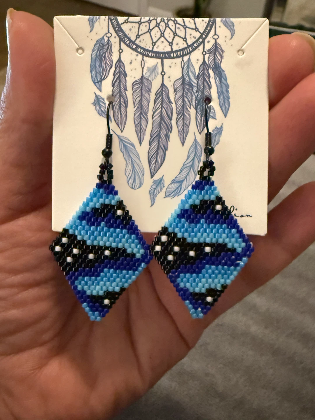 Handmade beaded diamond earrings - photo 4