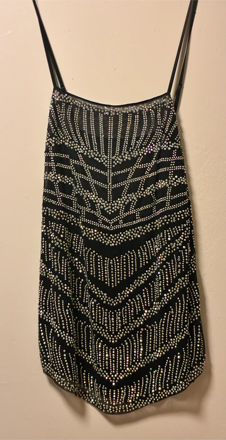 Black Rhinestone Embellished Mini Dress - photo 2