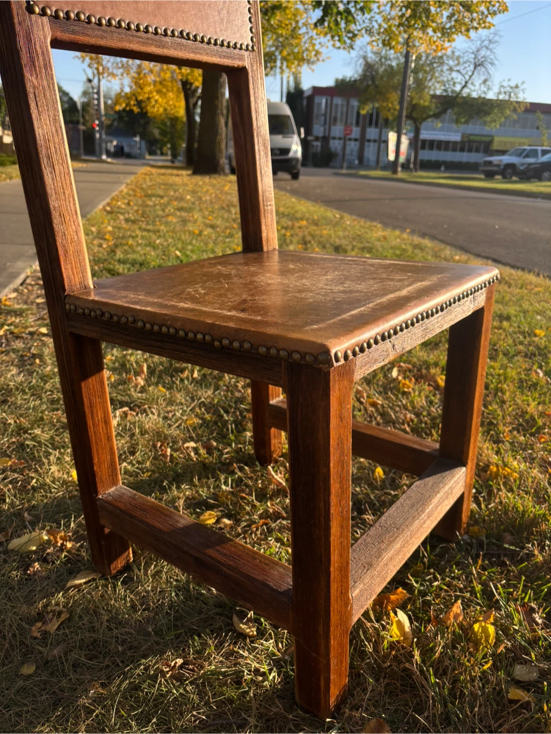 Authentic Vintage Mexican Artisan Accent Chair Heavy Oak Rawhide - photo 3