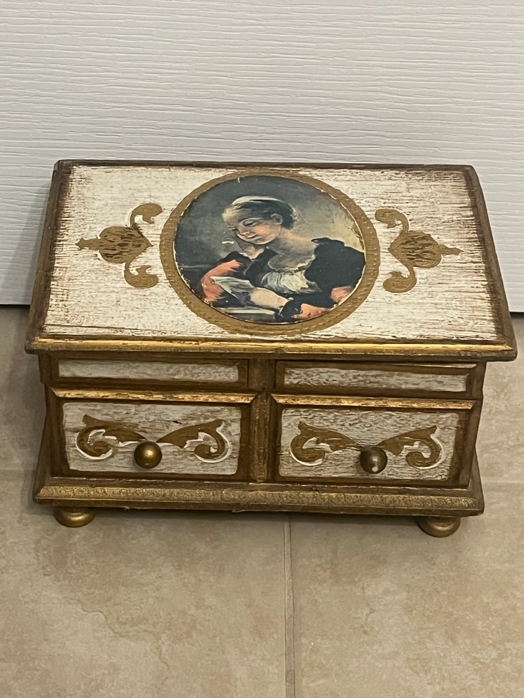 Vintage Wooden Jewellery Box with Mirror