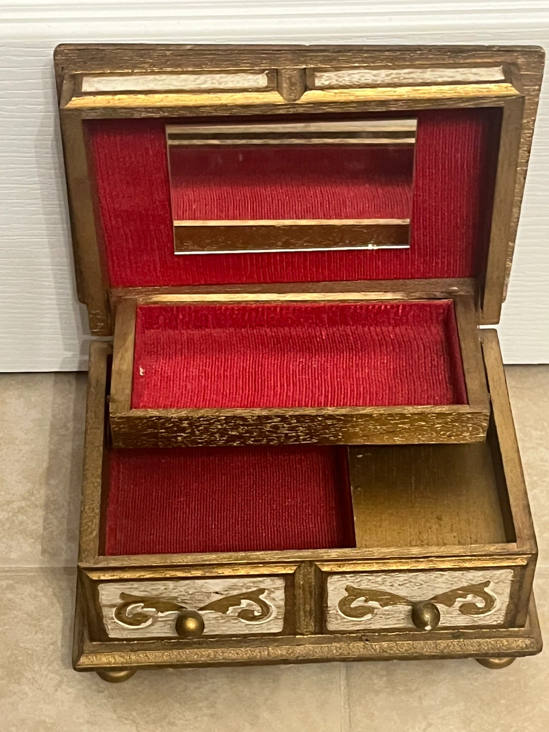 Vintage Wooden Jewellery Box with Mirror - photo 3