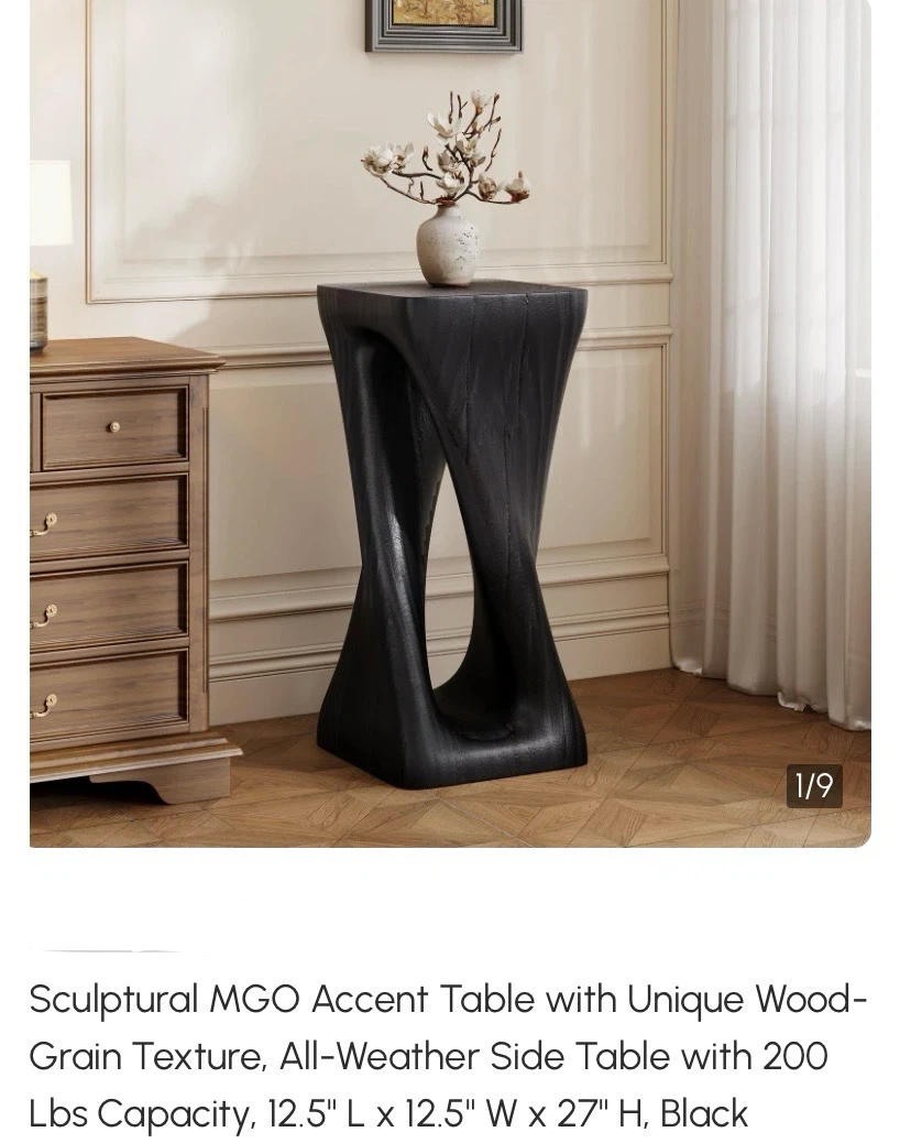 New Sculptural Twist MGO Accent Table Black