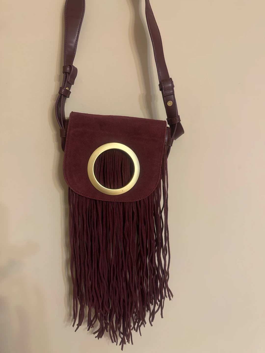 Burgundy Fringed Crossbody Bag