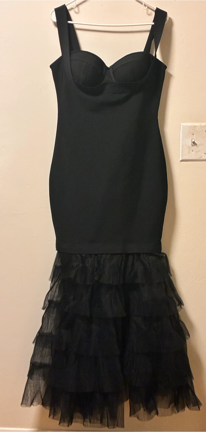 Black Ruffled Midi Dress