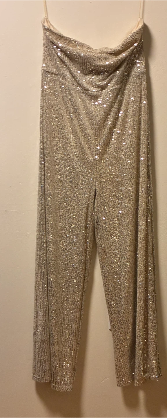 Gold Sequin Wide-Leg Jumpsuit