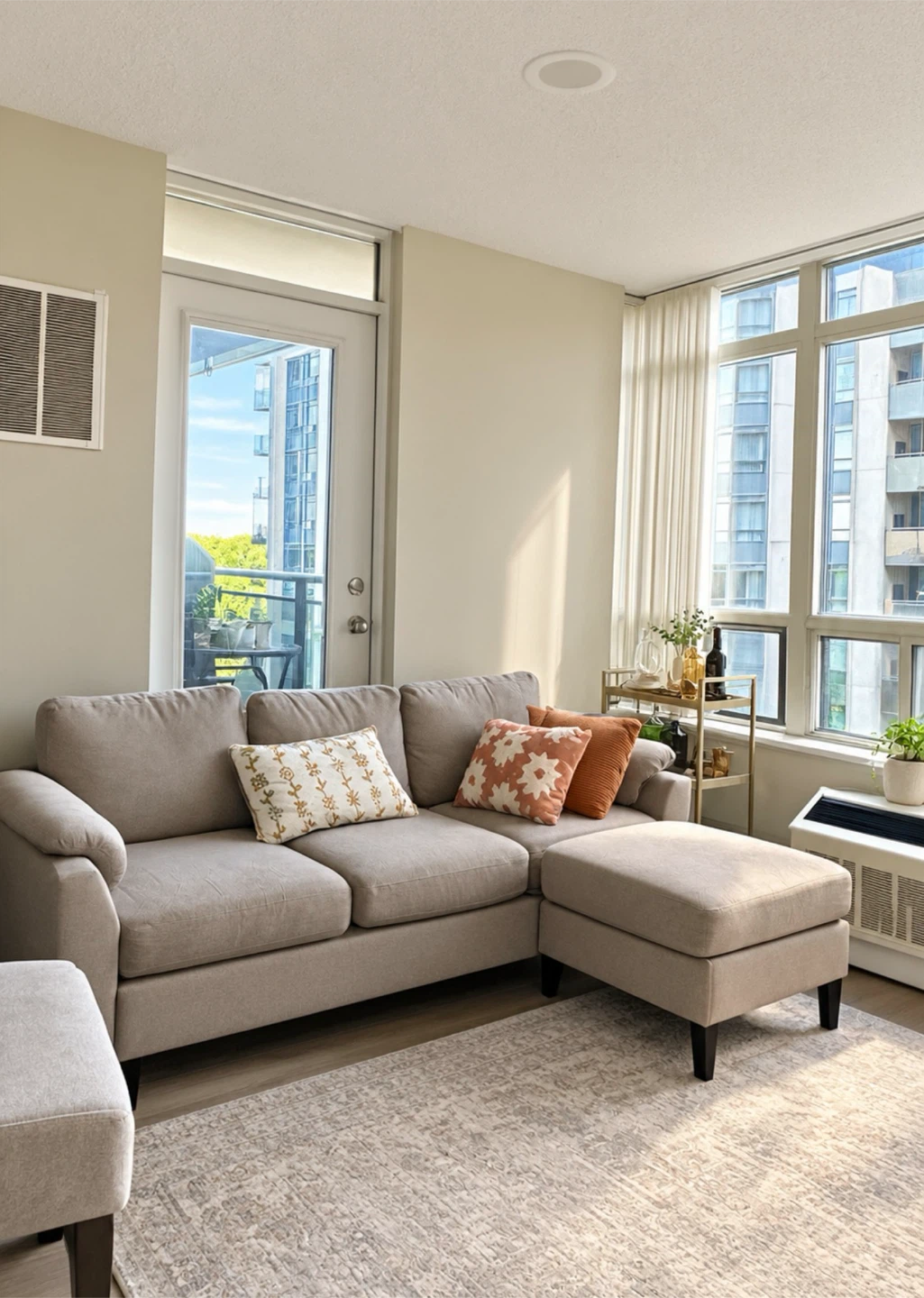 Beige Sectional Sofa with Ottoman