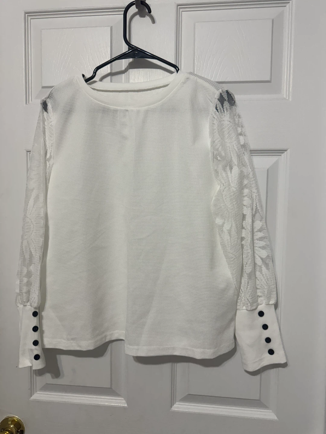 White Long Sleeve Top with Lace Sleeves
