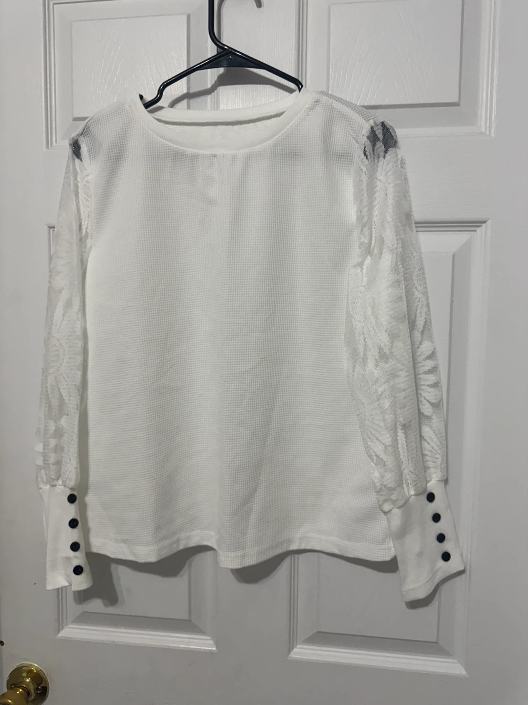 White Long Sleeve Top with Lace Sleeves - photo 2