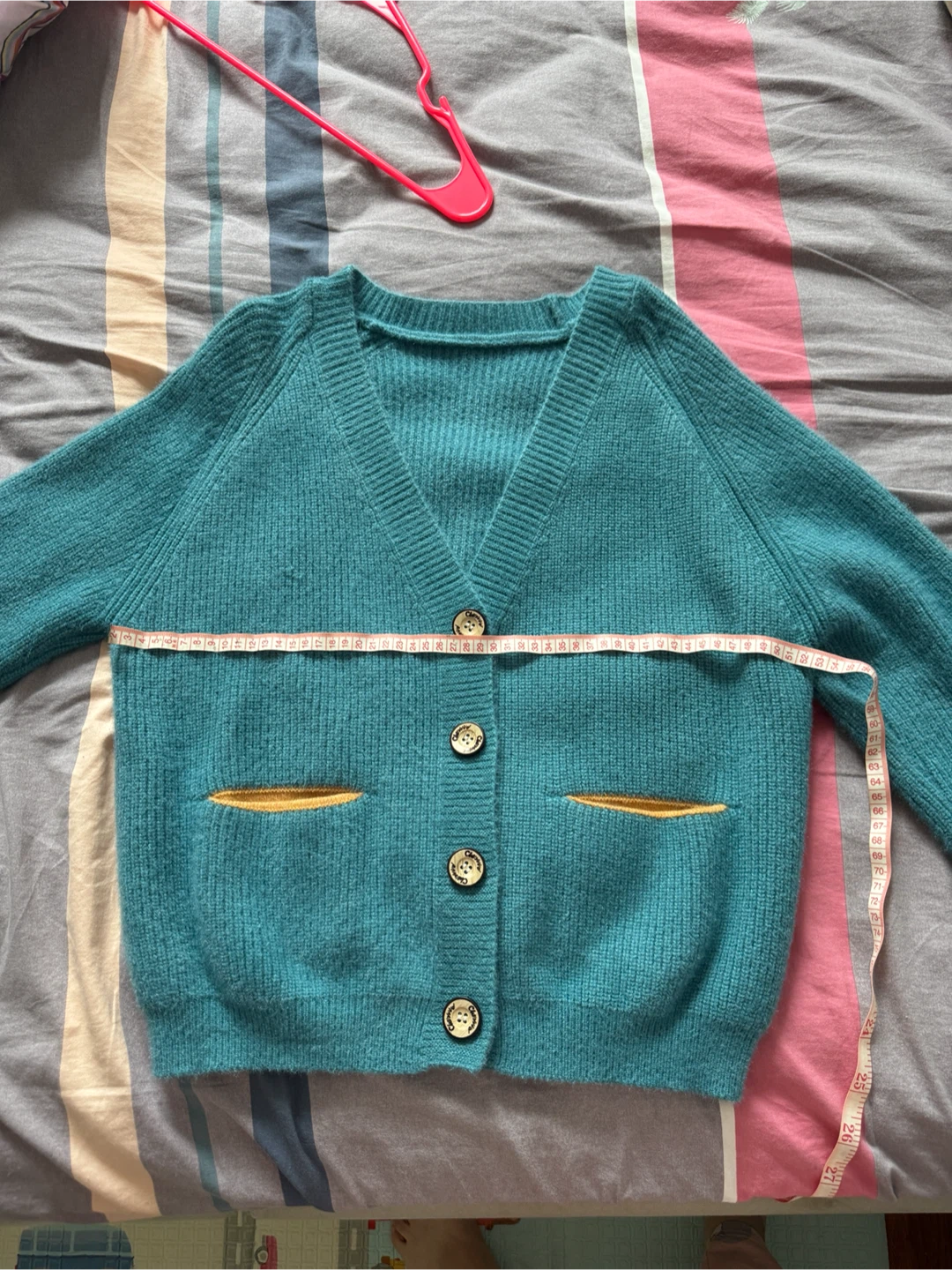 Teal Cardigan with Mustard Pockets - photo 3