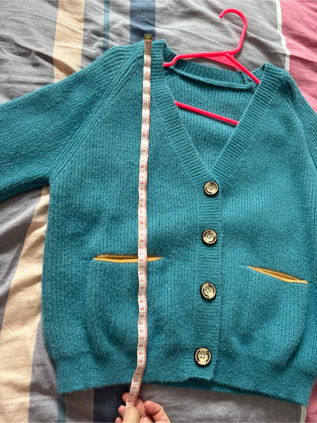 Teal Cardigan with Mustard Pockets - photo 4
