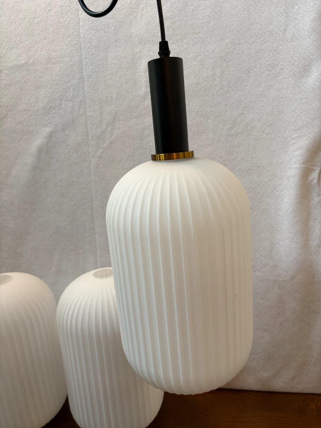 Set of 3 Ribbed Glass Pendant Light Shades - photo 4