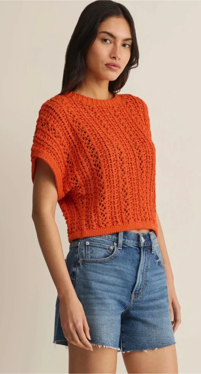 Zara Orange Crochet Open Knit Top M BNWOT