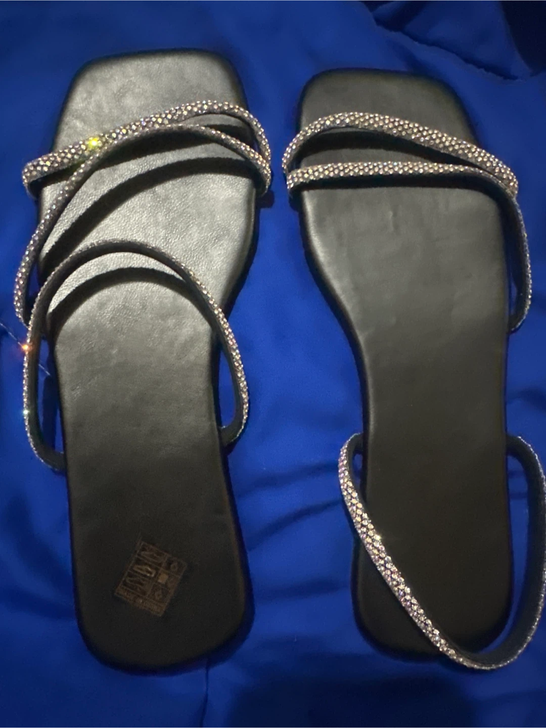 Black Rhinestone Flat Sandals Size 37