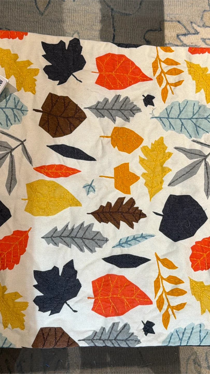 Crate & Barrel Embroidered Leaf Cushion Cover
