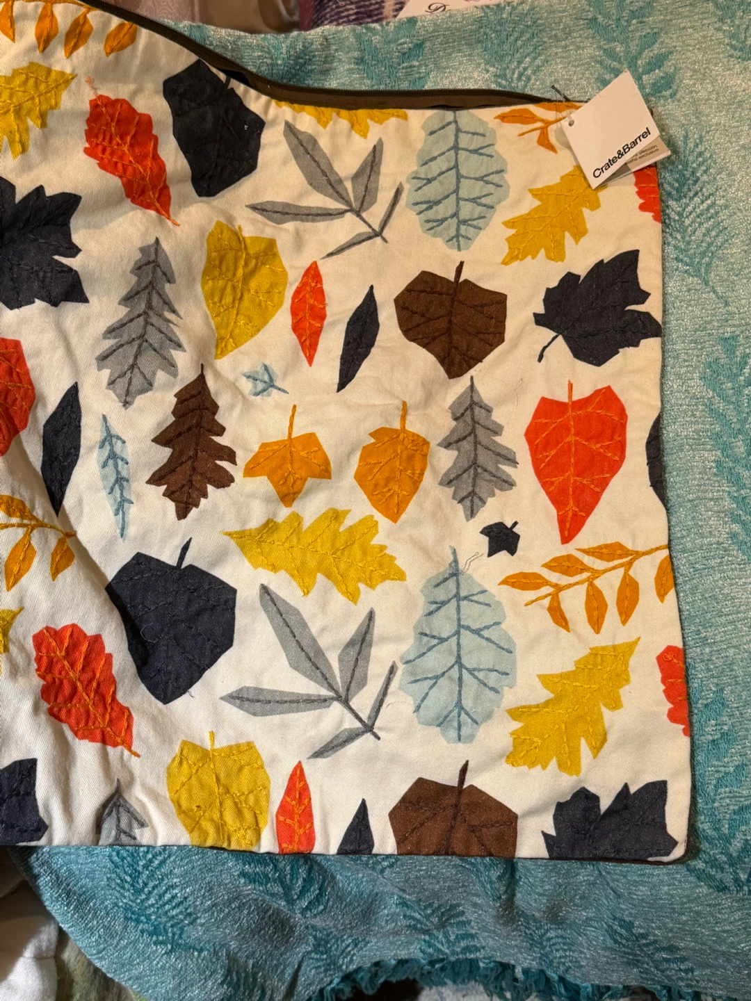 Crate & Barrel Embroidered Leaf Cushion Cover - photo 2