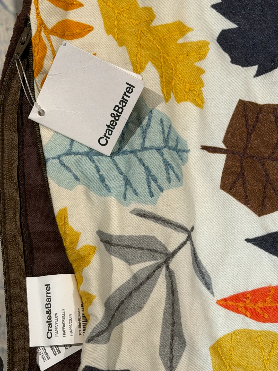 Crate & Barrel Embroidered Leaf Cushion Cover - photo 3