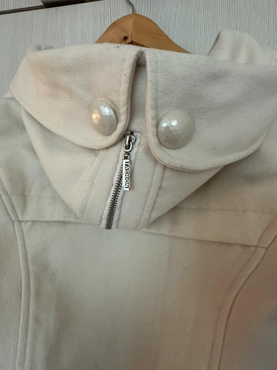 Cream White Wool-Blend Coat with Hood - photo 3