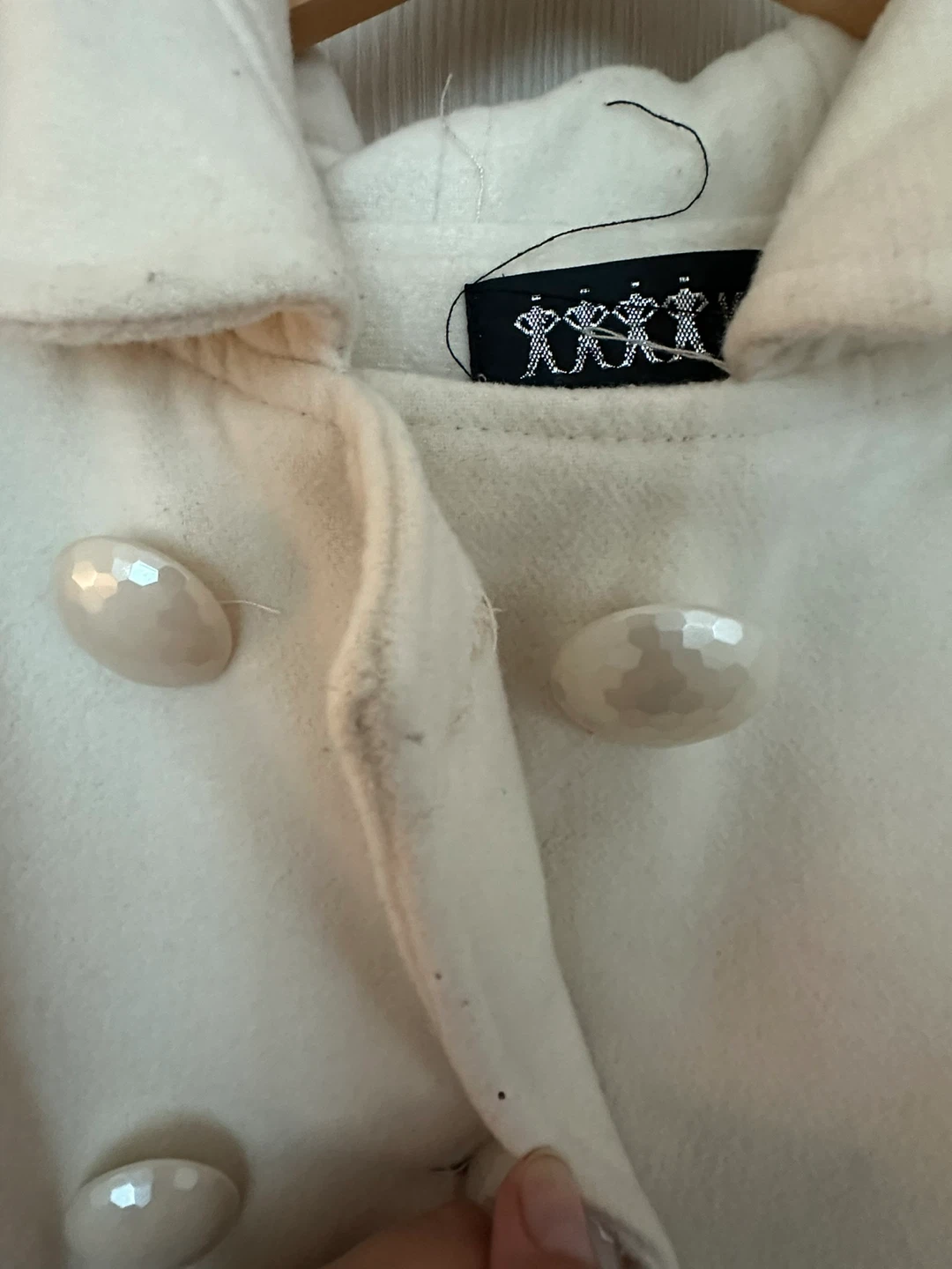 Cream White Wool-Blend Coat with Hood - photo 5
