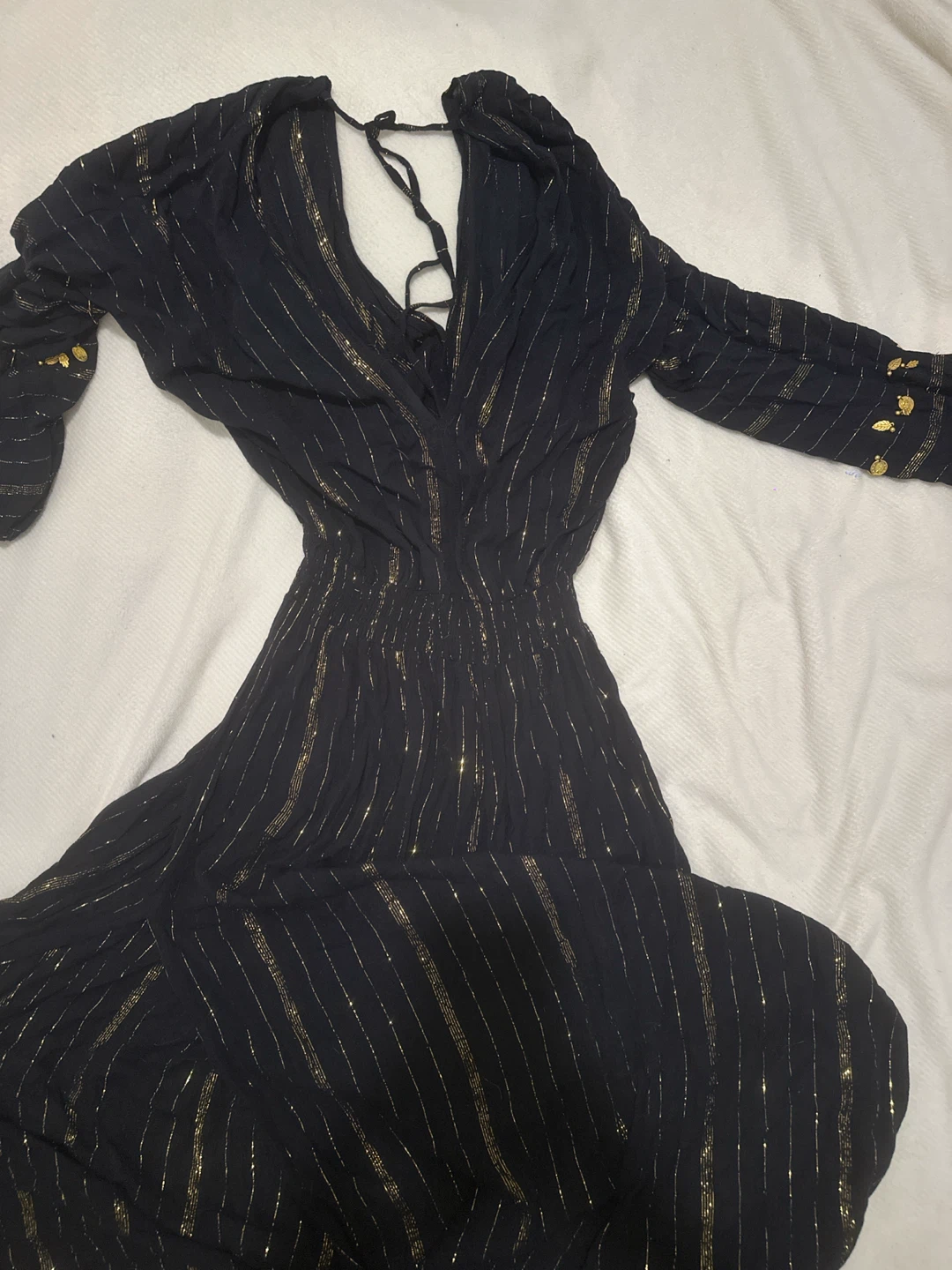 Black and gold metallic stripe dress