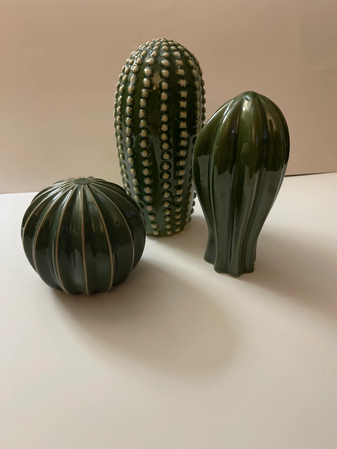 Set of 3 Ceramic Green Cactus Decor Pieces