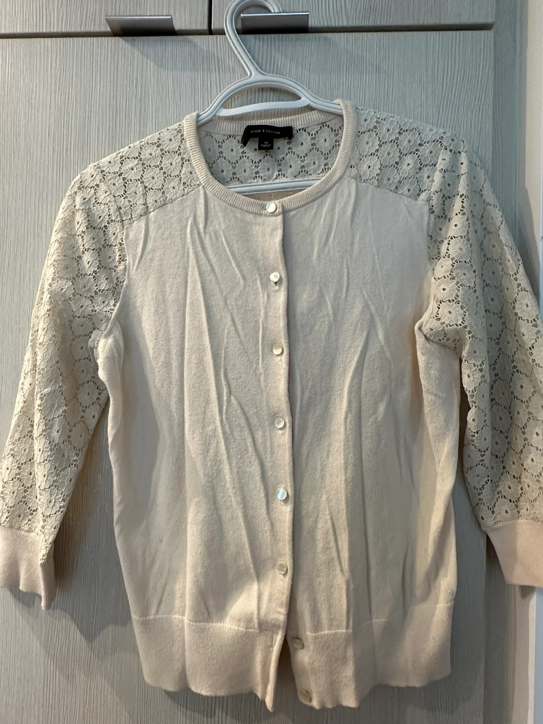 Ann Taylor Cream Cardigan with Lace Detail - photo 4
