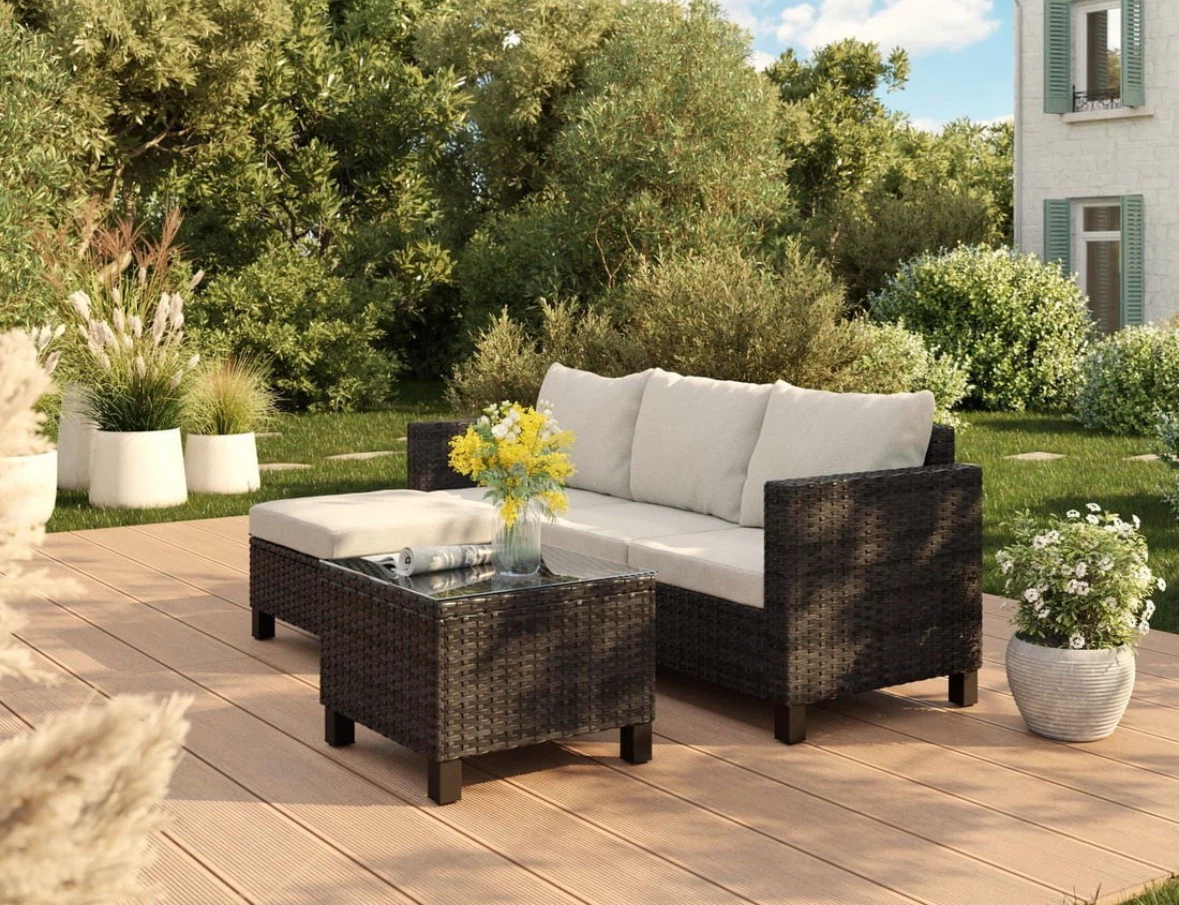 Brand New Outdoor Wicker Sofa Set with Ottoman and Storage Table