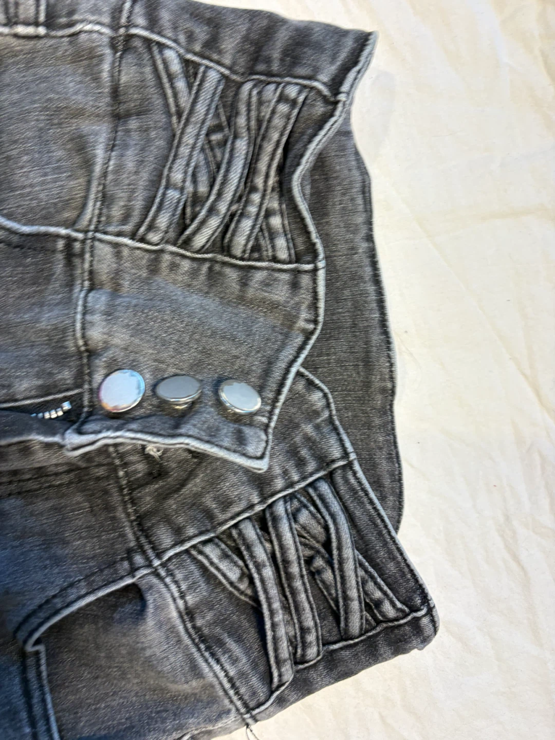 High-Waisted Grey Denim Jeans - photo 3