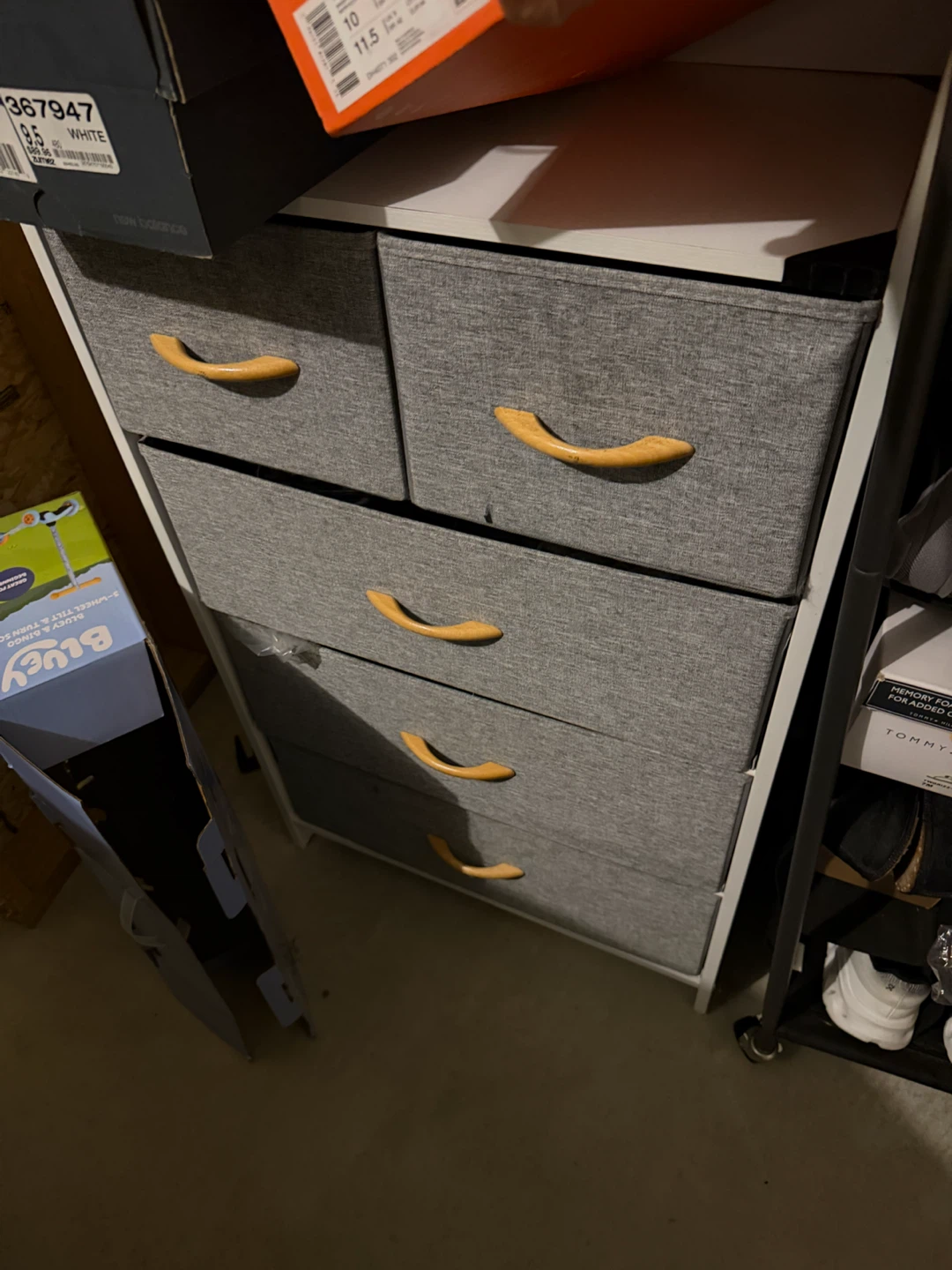 Gray Fabric Storage Dresser with Wood Handles