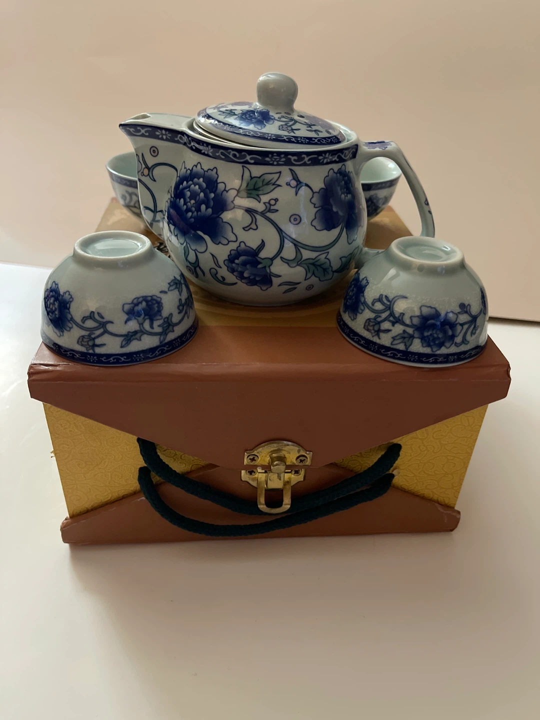 Blue and White Floral Ceramic Tea Set