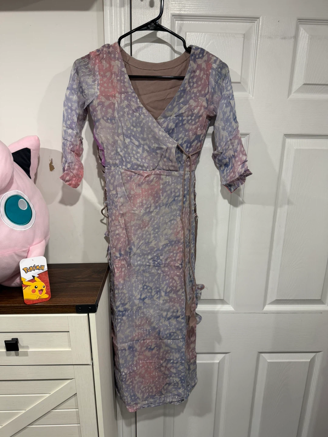 Pastel Printed Midi Dress with Lace-Up Sides