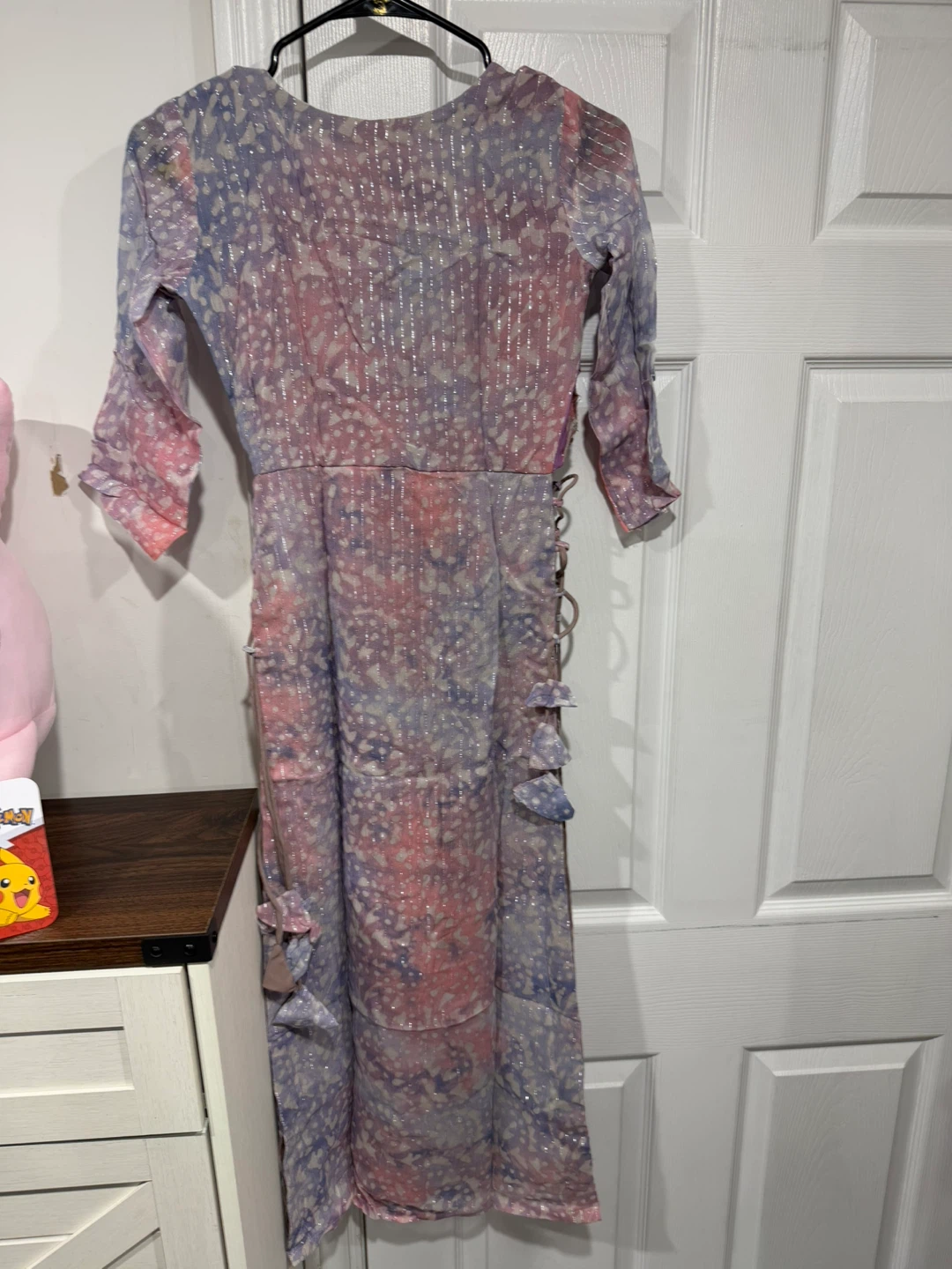 Pastel Printed Midi Dress with Lace-Up Sides - photo 2