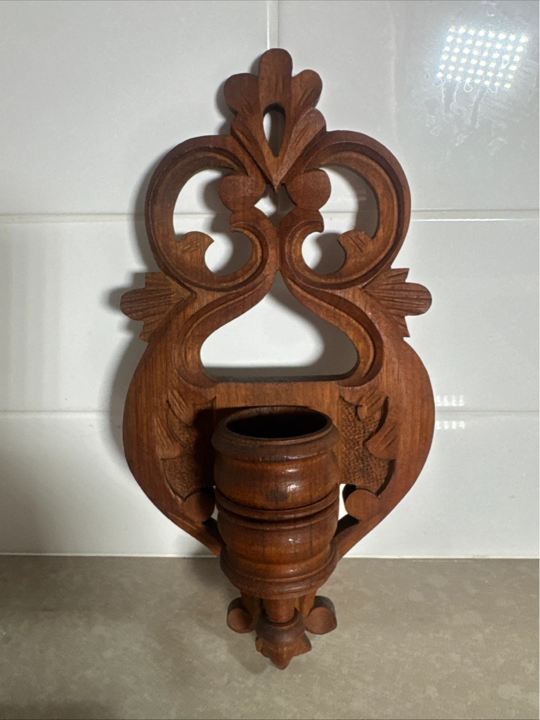 Vintage Carved Wood Wall Sconce Candle Holder