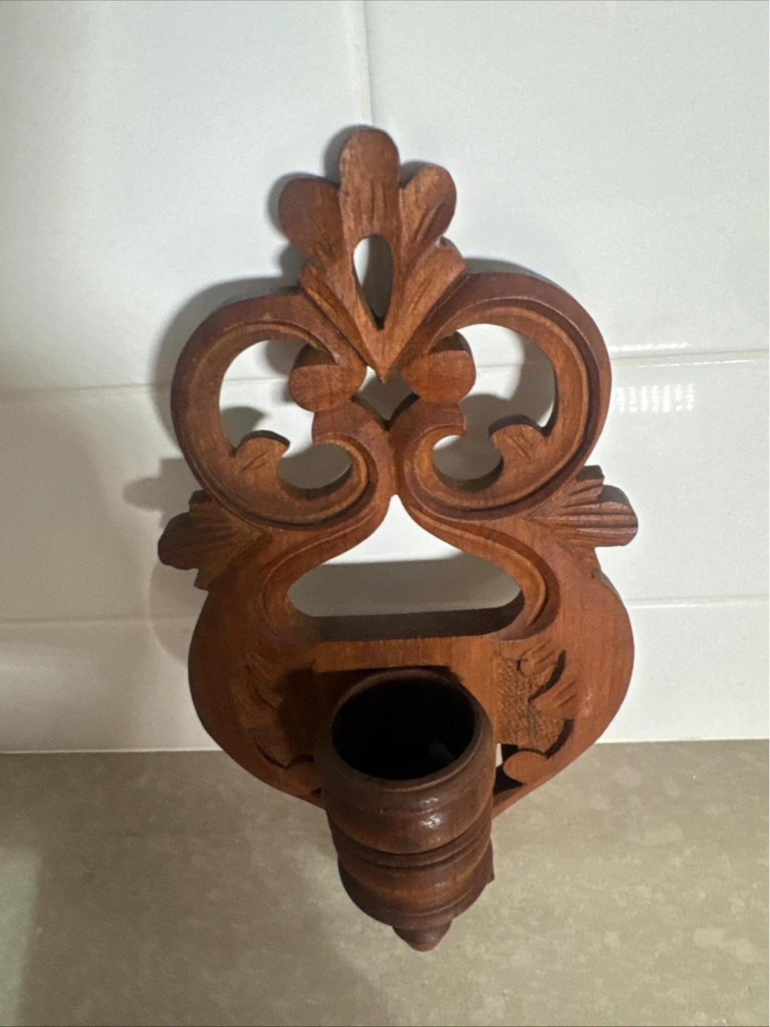 Vintage Carved Wood Wall Sconce Candle Holder - photo 2