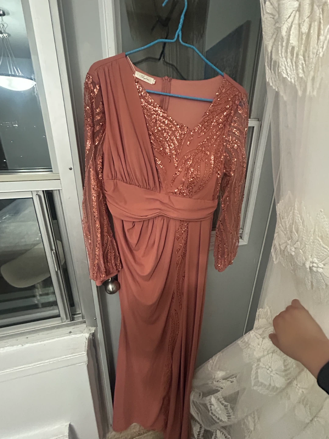 Rose Gold Sequined Evening Gown - Size XL