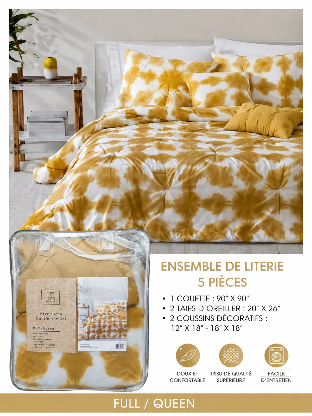 Ensemble de literie 5 pièces Tie Dye Full/Queen