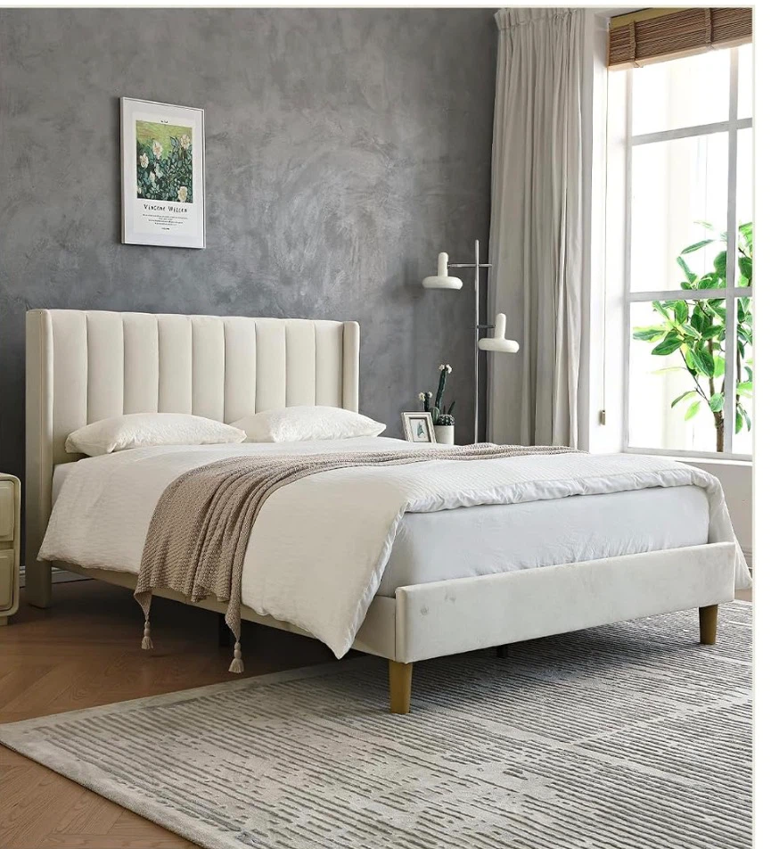 Cream Upholstered king Bed Frame - photo 2
