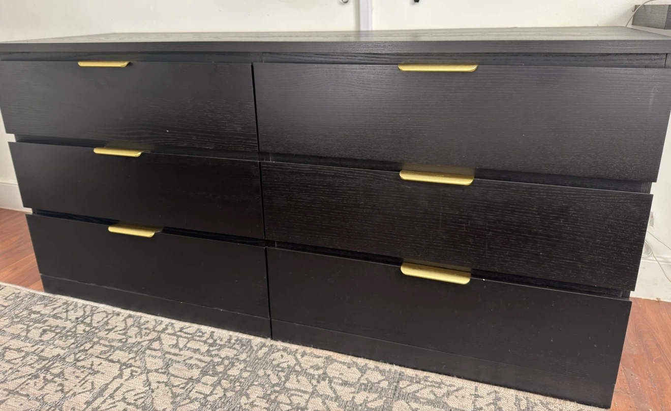 Black 6-Drawer Dresser with Gold Handles