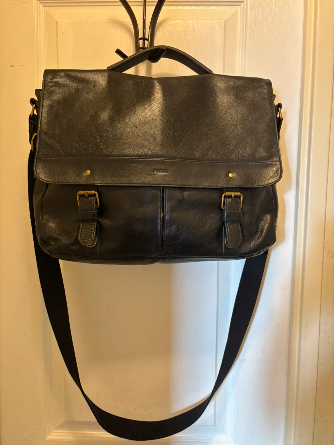 Fossil Black Leather Messenger Bag