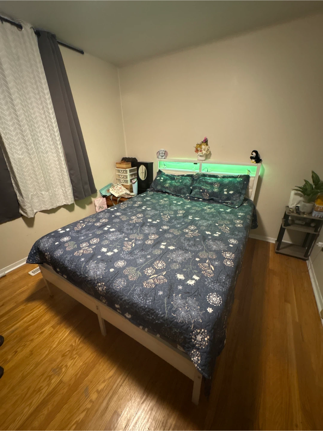 Queen Size Mattress plus bed with LED Headboard, white in color