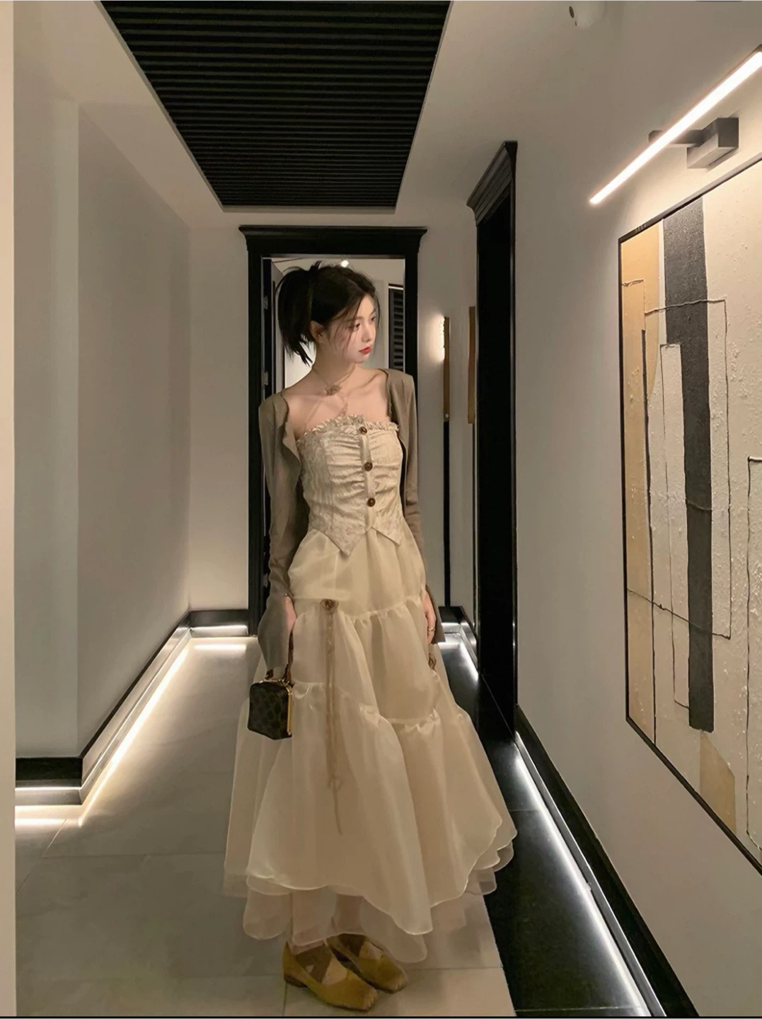 Cream Tiered Corset Style Dress