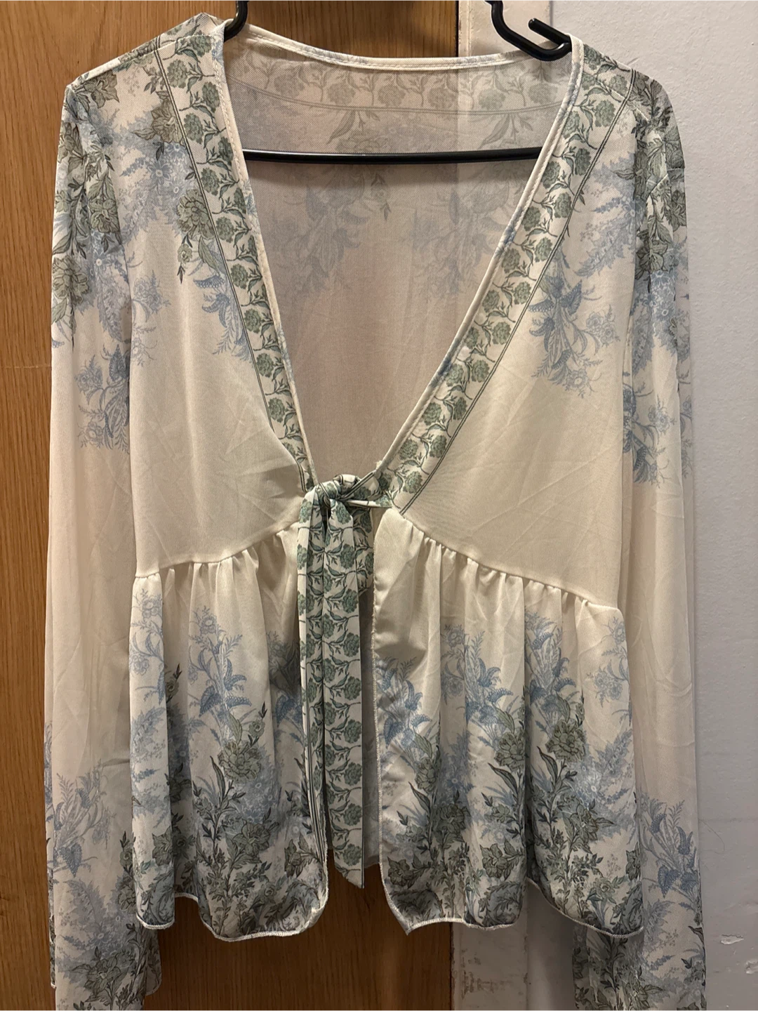 Floral Print Tie-Front Top - Size Large