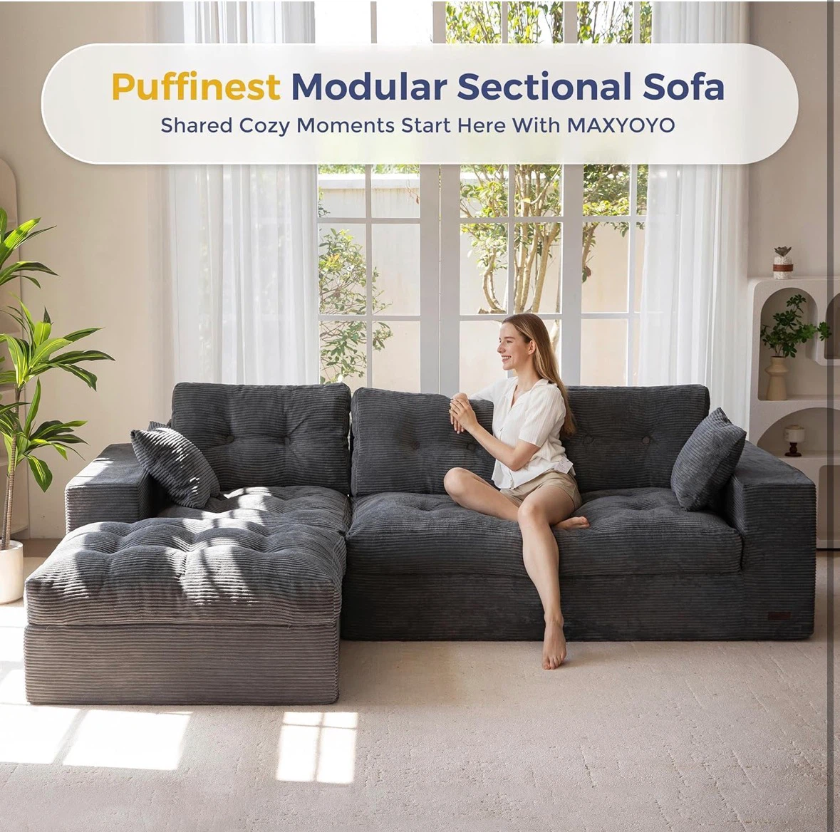 New 104" L Shaped Modular Sectional Sofa with Ottoman - photo 3