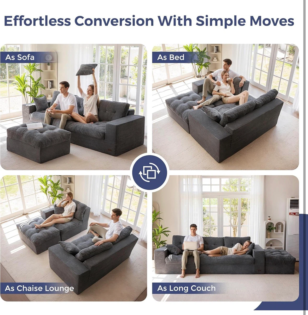 New 104" L Shaped Modular Sectional Sofa with Ottoman - photo 4