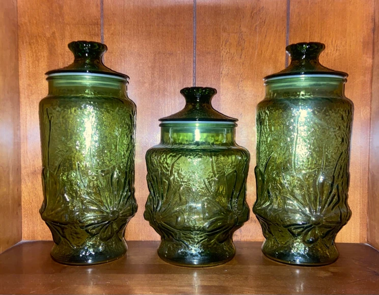 Vintage Emerald Green Glass Canister Set - 5 Piece - photo 2