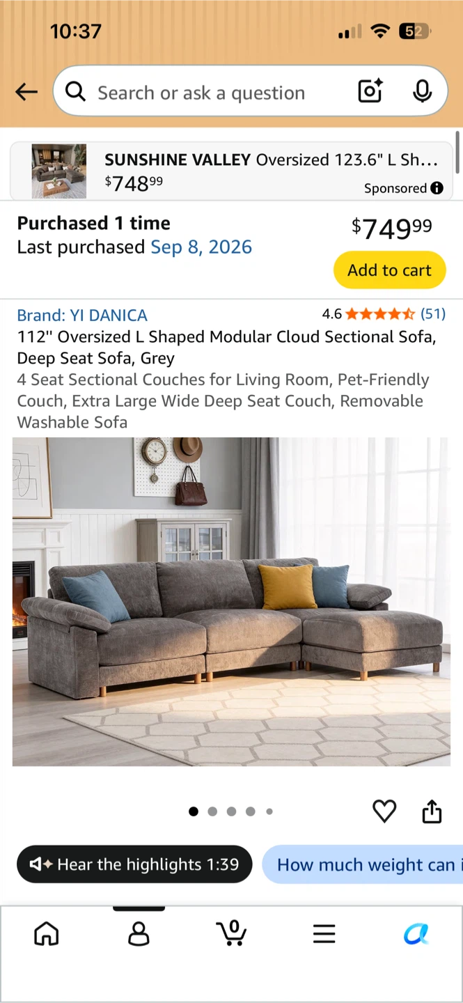 112" Oversized L Shaped Modular Sectional Sofa