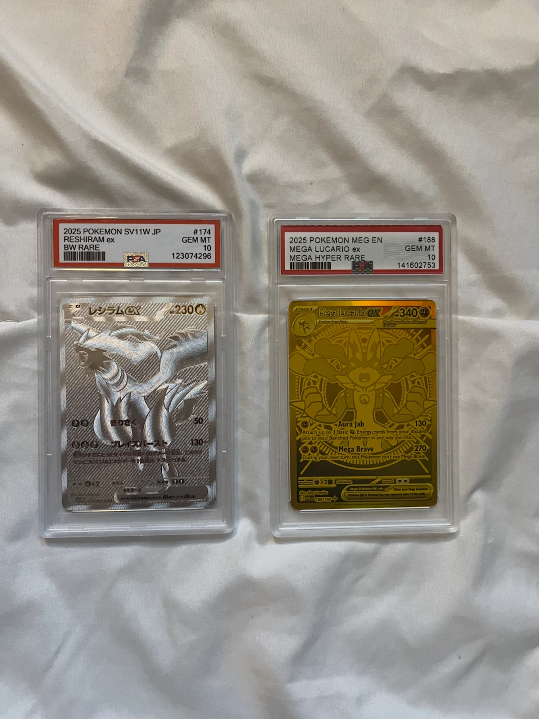PSA 10 Reshiram ex and Mega Lucario ex Pokemon Cards