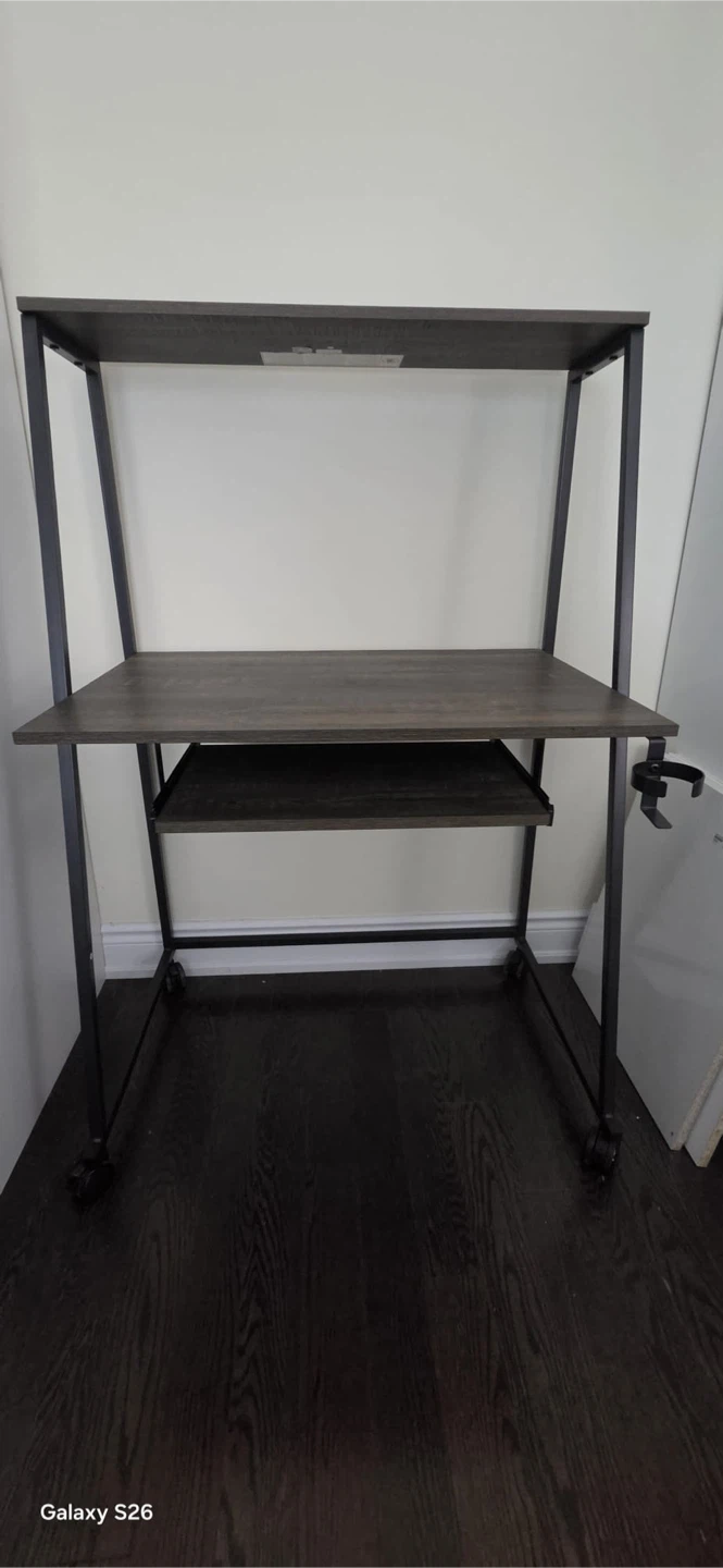 Rolling Computer Desk with Keyboard Tray and Shelves