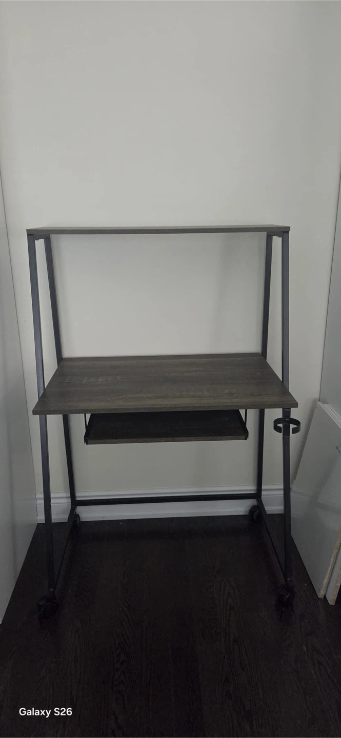 Rolling Computer Desk with Keyboard Tray and Shelves - photo 2